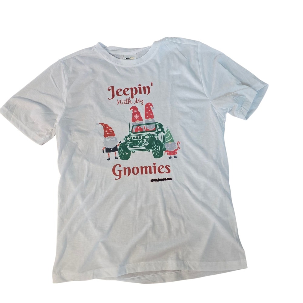 Jeep Christmas T Shirt Gnomes Jeepin With My Gnomies‎ White Tee CORE 365 L/G